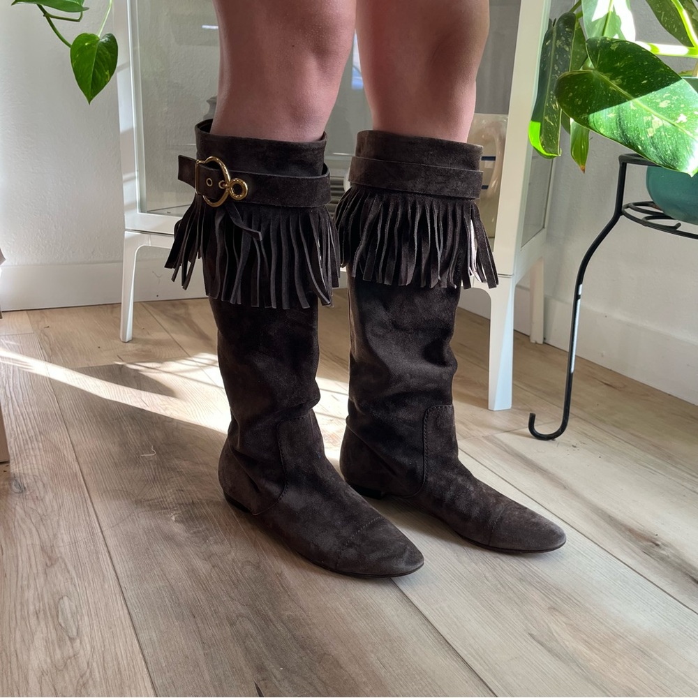 Louis Vuitton Brown Suede Fringe Boot Size 39